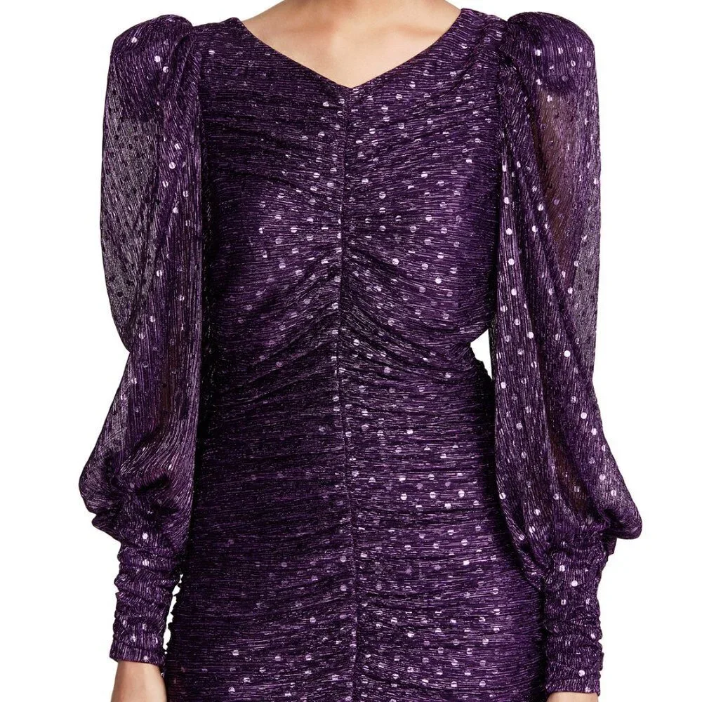 NWT For Love & Lemons purple polka dot mini holiday dress, XS - Picture 10 of 13